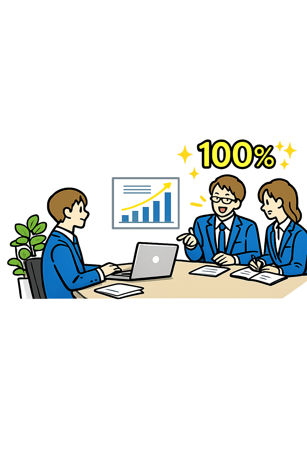 オフィスで複数人がパソコンを見ながら相談しているビジネスシーン